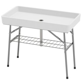 Outsunny 3.4ft Folding Ice Cooler Table with Drain, Fill and Chill Table Outdoor Table Cooler with Storage Shelf
