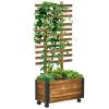pOutsunny Raised Garden Bed with Trellis, 58" Outdoor Wooden Planter Box with Wheels, for Vine Plants Flowers Climbing and Planting, Brown