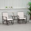 Outsunny Outdoor Glider Chairs with Coffee Table, Patio 2-Seat Rocking Chair Swing Loveseat with Breathable Sling for Backyard, Porch, Beige