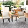 Outsunny 3 Piece Metal Bistro Set, Small Patio Furniture Set with Cushions, Armchairs, Slatted Table for Backyard Balcony, Beige