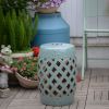 Outsunny Ceramic Knotted Garden Stool, Antique Blue Side Table, Elegant Design for Outdoor Spaces