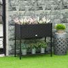 Outsunny Elevated Metal Garden Bed with Rattan Look and Tool Storage, Modern Design, Black