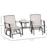 Outsunny Outdoor Glider Chairs with Coffee Table, Patio 2-Seat Rocking Chair Swing Loveseat with Breathable Sling for Backyard, Porch, Beige
