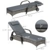 Outsunny Outdoor Chaise Lounge, 5-Level Adjustable Backrest Rattan Pool Lounge Chair with Wheels, Cushion & Headrest, Gray