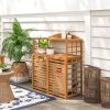 Outsunny Outdoor Air Conditioner Fence Privacy Screen, Wood AC Fence Potting Table with Shelves for Patio, Light Brown