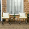 Outsunny 3-Piece Outdoor Rocking Chair Set, Rattan Wicker Patio Bistro Set with Cushions, Cream White