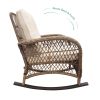 Outdoor Wicker Rocking Chair; Patio Rattan Rocker Chair with Soft Cushions and Steel Frame; Khaki